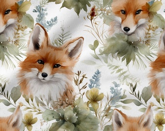 FOX Pattern, cotton 100%, Eco-print, Printed Cotton Fabric, FOX fabric, Width 150cm /60"