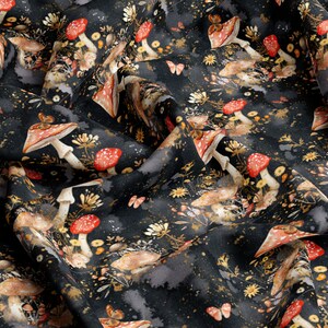 Patterns VISCOSE Fabric 100%, Eco-print, Printed Viscose Fabric, Mushrooms Pattern, Light and , Width 145cm /57&quot;