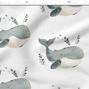Cute Whales cotton 100%, Eco-print, Whale, Durable, Printed Cotton Fabric,Whale fabric, 190gsm Width 150cm /60&quot;