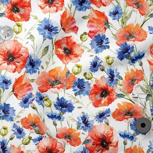 Meadow, Poppies cotton 100%, Eco-print, Printed Cotton Fabric, Width 150cm /60&quot;