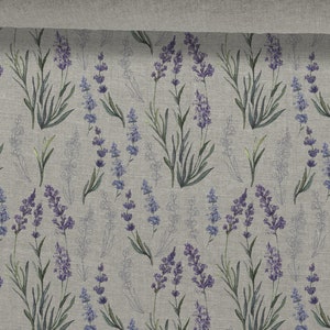 Linen fabric Lavender Flowers, Summer Lavender Linen, Beige in melange, Softened linen for sewing, Width 150cm /60&quot;