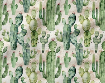 Cacti cotton 100%, Eco-print, Printed Cotton Cacti fabric, Width 150cm /60"