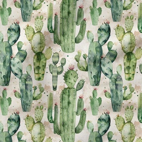 Algodón 100% cactus, estampado ecológico, tejido de algodón estampado con cactus, ancho 150 cm / 60"