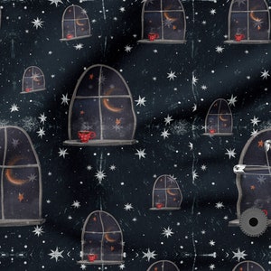 Windows to the World cotton 100%, Eco-print, Printed Cotton Fabric, Birds fabric, Width 150cm /60&quot;