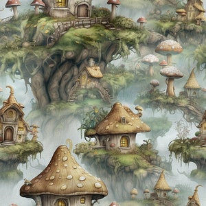 Fairytale forest cotton 100%, Eco-print, Printed Cotton fairytale forest fabric, Width 150cm /60"
