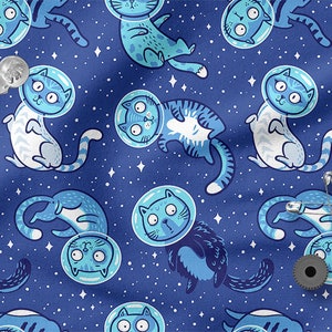 Cats in Space algodão 100%, estampa ecológica, tecido de algodão estampado, sarja de algodão, cambraia de algodão, tela de algodão, largura 150cm /60"