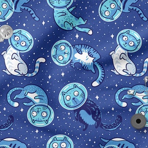 Cats in Space cotton 100%, Eco-print, Printed Cotton Fabric, Cotton Twill, Cotton Batiste, Cotton Canvas, Width 150cm /60"