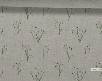 Linen fabric Snowdrops Flowers, Floral Linen Fabric Beige in melange Softened linen for sewing, Width 150cm /60"