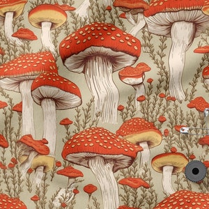 Mushrooms cotton 100%, Eco-print, Printed Cotton Forest fabric, Width 150cm /60"