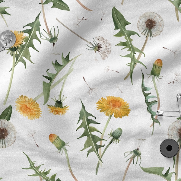 Pissenlit, fleurs des prés d'été 100 % coton, impression écologique, tissu en coton imprimé, largeur 150 cm