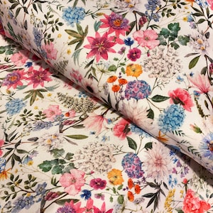 Fiori di prato estivo, Lino 100%, Eco-stampa, Tessuto di lino stampato, Lino ammorbidito per cucire, Larghezza 150 cm /60"
