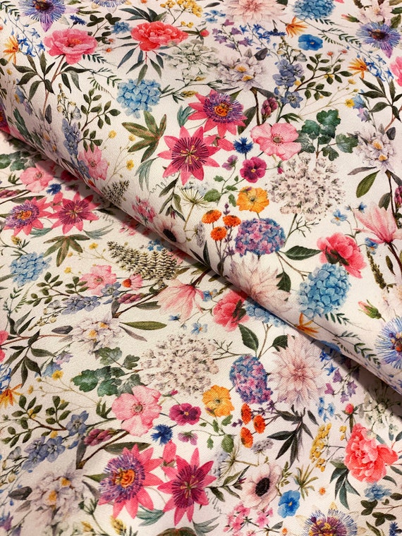Summer Meadow Flowers, Linen 100%, Eco-print, Printed Linen fabric,  Softened linen for sewing, Width 150cm /60