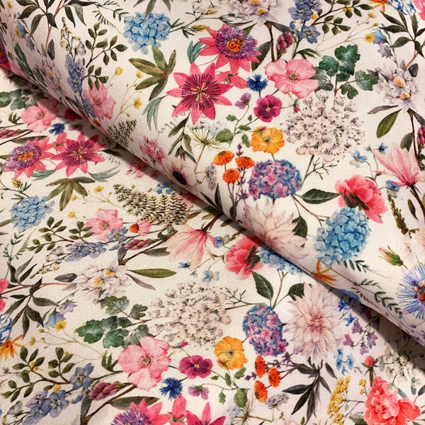 Summer Meadow Flowers, Linen 100%, Eco-print, Printed Linen fabric, Softened linen for sewing, Width 150cm /60"