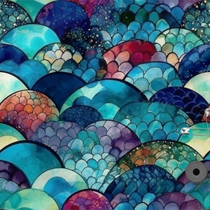 Mermaid scales   cotton 100%, Eco-print, Printed Cotton mermaid scales fabric, Width 150cm /60&quot;