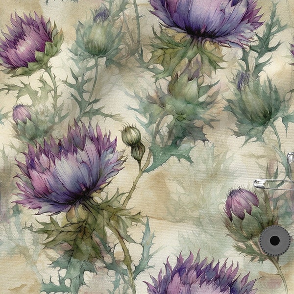 Meadow thistles cotton 100%, Eco-print, Printed Cotton thistles fabric, Width 150cm /60"