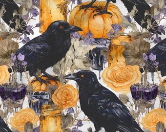 Raven cotton 100%, Eco-print, Printed Cotton Raven Fabric, Width 150cm /60"