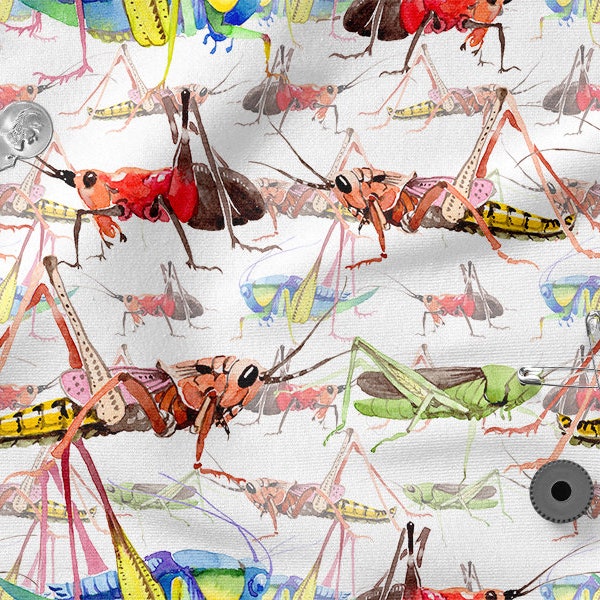 COLORFUL GRASSHOPPER, LOCUSTS cotton 100%, Eco-print, Printed Cotton Fabric, Width 155cm /61"