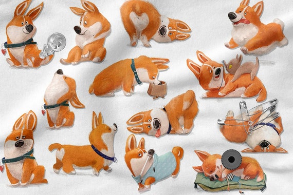 Funny Dogs cotton 100%, Eco-print, Printed Cotton Fabric, Dogs fabric, Width 150cm /60"