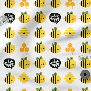 Bee happy cotton 100%, Eco-print, Printed Cotton bee fabric, Width 150cm /60&quot;
