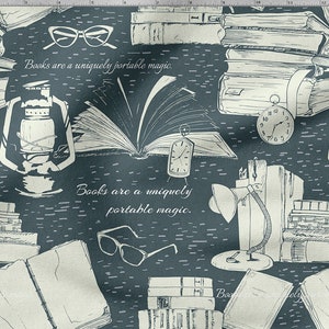 Bücher Baumwolle 100%, Eco-print, bedruckter Baumwollstoff, Wissensstoff, Breite 150 cm