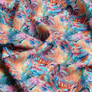 Fantasie Tessuto VISCOSA 100%, Eco-print, Tessuto in viscosa stampato, motivo floreale, leggero e , Larghezza 145 cm /57"