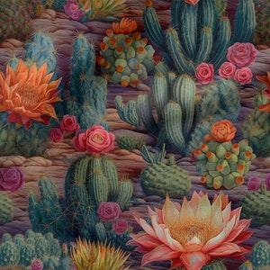 Deserto, cactus cotone 100%, Eco-stampa, Tessuto floreale in cotone stampato, Larghezza 150 cm /60"