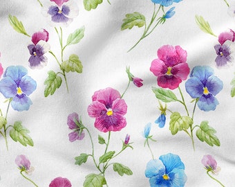 PANSIES FLOWER PATTERN cotton 100%, Eco-print, Printed Cotton Fabric, Width 155cm /61"