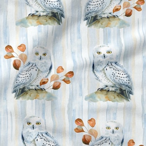 Forest cotton 100%, Eco-print, Printed Cotton Fabric, owl fabric, Width 150cm /60&quot;