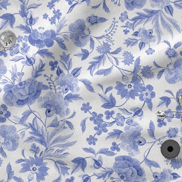 BLUE FLORAL ,  cotton 100%, Eco-print, Printed Cotton Fabric, Width 155cm /61"