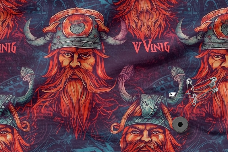 Vikings cotton 100%, Eco-print, Printed Cotton Vikings fabric, Width 150cm /60 image 1