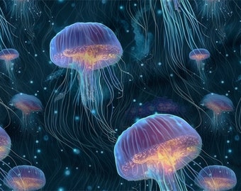 Jellyfish cotton 100%, Eco-print, Printed Cotton Jellyfish fabric, Width 150cm /60"