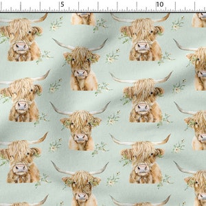 Highland cow cotton 100%, Eco-print, Printed Cotton cow fabric, Width 150cm /60&quot;