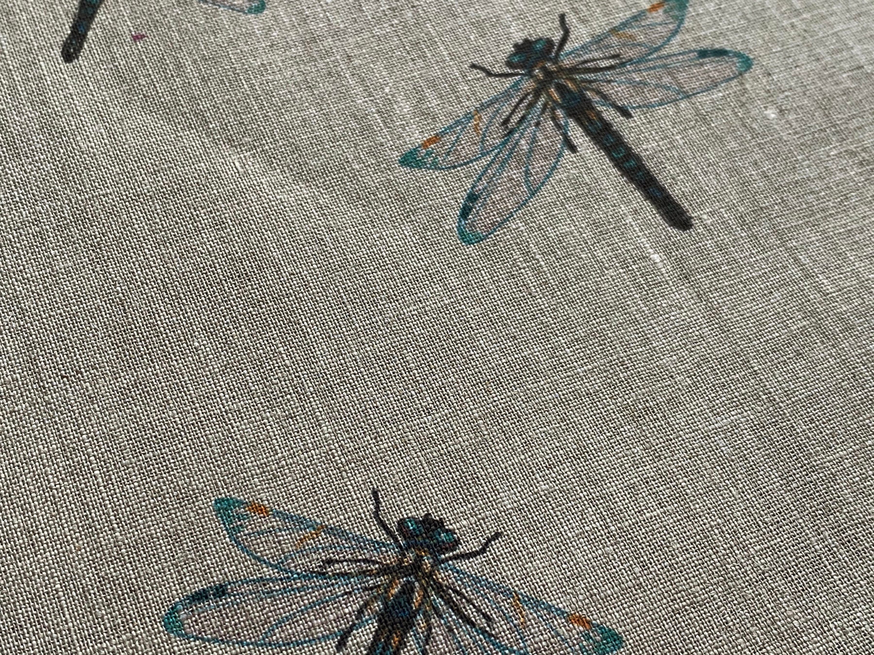 Linen Fabric Dragonflies Beige in Melange Softened Linen | Etsy