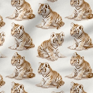 CUTE TIGER, cotton 100%, Eco-print, Printed Tiger Cotton Fabric, Width 155cm /61&quot;