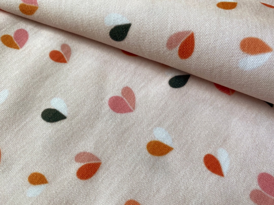 Cotton Knit Fabric Baby Pattern, Stretchable, Hearts Cotton Knit, Eco