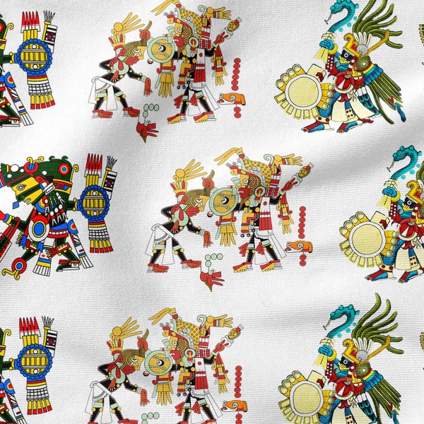 Mexico Aztec civilization cotton 100%,  Eco-print, Printed Cotton Fabric, Aztec Codices fabric, Width 150cm /60"