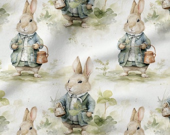 Bunny Pattern, cotton 100%, Eco-print, Printed Cotton Fabric, Garden fabric, Width 150cm /60"