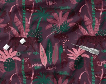 Tissu tricoté en coton Jungle, extensible, tricot de coton à motif, impression écologique, poids 200 g