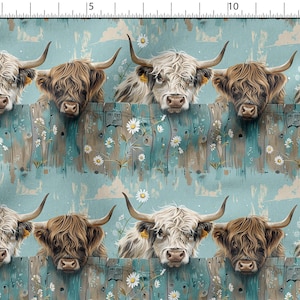 Highland cow cotton 100%, Eco-print, Printed Cotton Fabric, Cow fabric, Width 150cm /60&quot;
