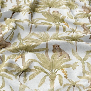 Marocco Monkeys Lino 100%, Eco-stampa, Tessuto di lino stampato, Lino ammorbidito per cucire, Larghezza 150cm /60"