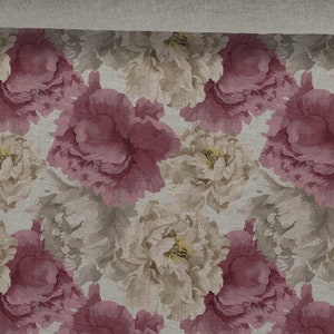 Tessuto di lino Grandi fiori, Tessuto floreale, Beige in melange, Lino ammorbidito per cucire, Larghezza 150 cm /60"