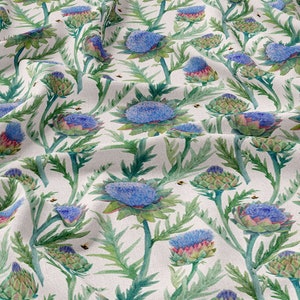 Summer Meadow Flowers, Linen 100%, Eco-print, Printed Linen fabric, Softened linen for sewing, Width 150cm /60"