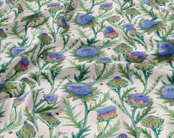 Summer Meadow Flowers, Linen 100%, Eco-print, Printed Linen fabric, Softened linen for sewing, Width 150cm /60"
