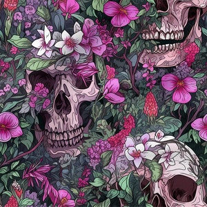 Floral skulls cotton 100%, Eco-print, Printed Cotton skulls fabric, Width 150cm /60"