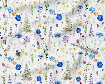 Summer Meadow Flowers, Cotton Knit Fabric, Jersey Knit fabric, Sweatshirt Knit Fabric, Eco-Print, Width 150cm /1.64 yards