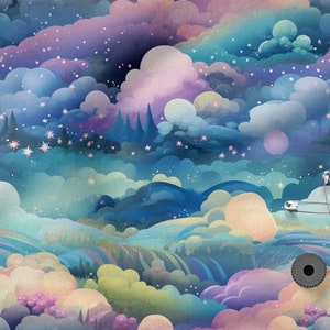 Clouds cotton 100%, Eco-print, Printed Cotton clouds fabric, Width 150cm /60&quot;