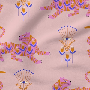 Tessuto di cotone stampato Tiger Folk 100%, Eco-print, Tessuto di cotone stampato, Larghezza 150cm /60"
