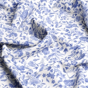 Blue Flowers VISCOSE Fabric 100%, Eco-print, Printed Viscose Fabric, Children Pattern, Light and Delicate, Width 145cm /57"