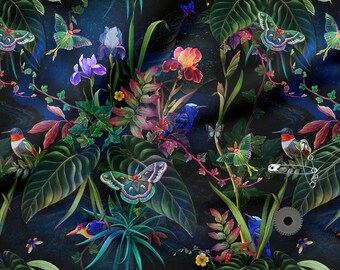 Tropical cotton fabric 100%, Eco-print, Printed Cotton Fabric, Tropic fabric, Width 150cm /59"