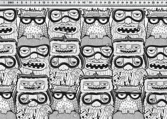 Waterproof fabric Cordura Funny Faces Owls, PN-EN ISO, 600D weave, 200G/m2, Width 150cm /60"